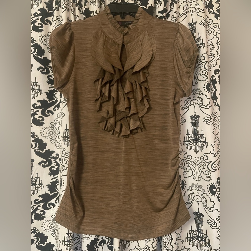 Vintage Heart Soul XL brown black layered ruffle top soft shirt dressy office